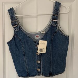 Levi's Dark Blue Denim Button-Front Crop Top